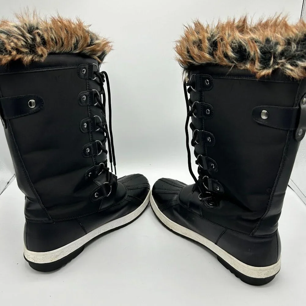 Shoe Dazzle Womens Black Fur Topped Lace Up Winter Boots Solene Size 8 - Picture 10 of 11